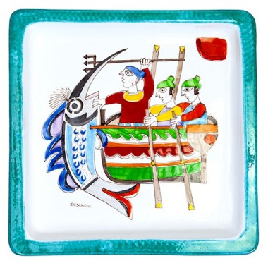 Piatto Quadrato 37x37 Folk Pescatori Piatto Quadrato 37x37 Folk Pescatori